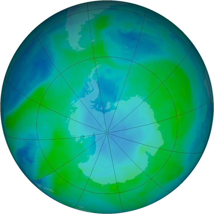 Antarctic ozone map for 31 January 1999